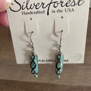 Silver Forest Green and Silver Dangle Earrings